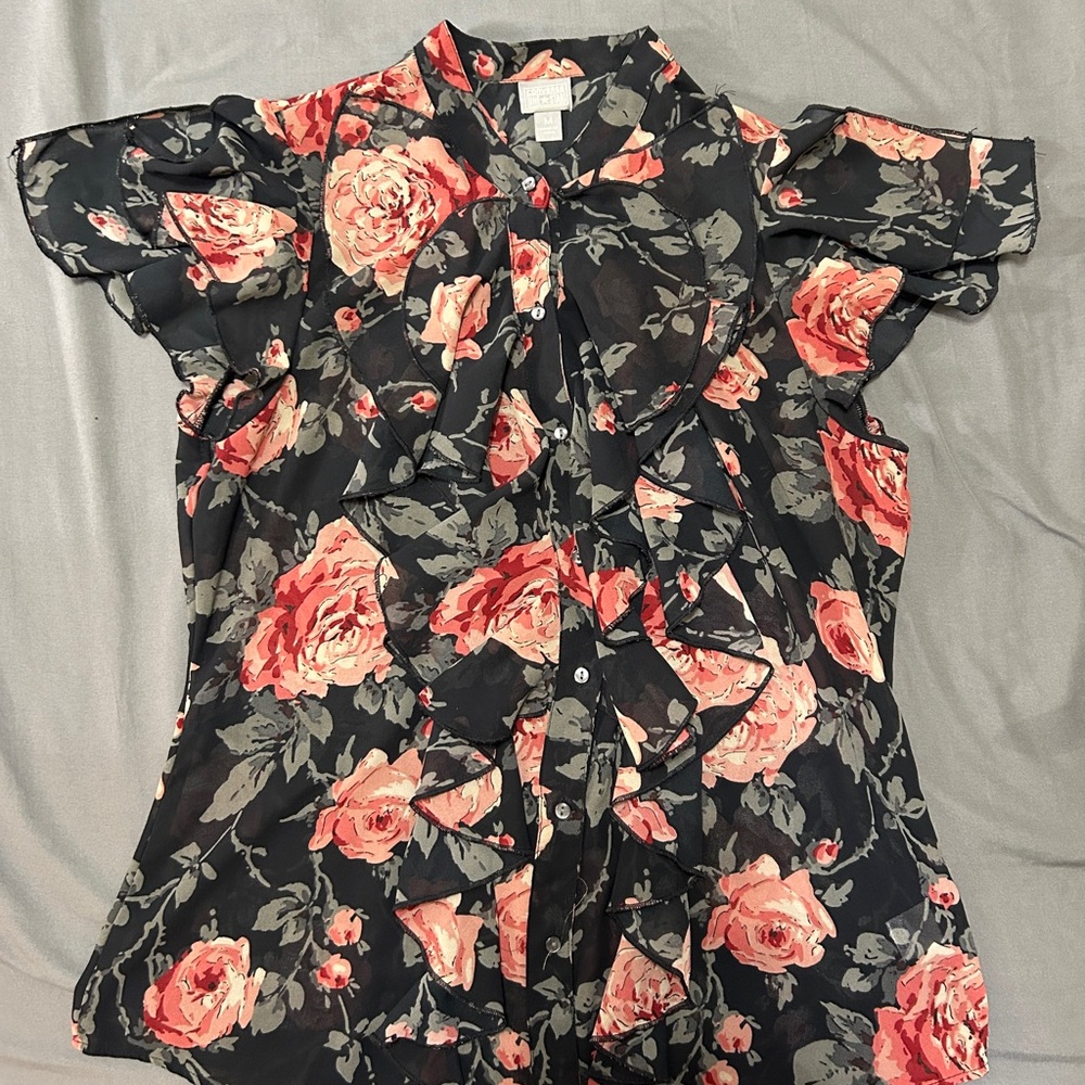 Converse One Star Floral Button-Up Shirt - Black and Red